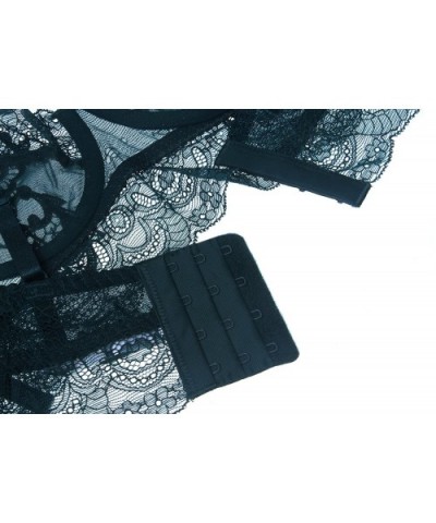 Womens Lingerie Matching Unlined Lace Bra and Panty Set High Waist - Dark Green - CL1885KEXZZ $35.62 Bras