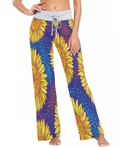 Women Pajama Pants Helianthus Flower Comfy Stretch Drawstring Long Wide Leg Lounge Pants - Multicolor - CO19CM0OS0Q $34.00 Bo...