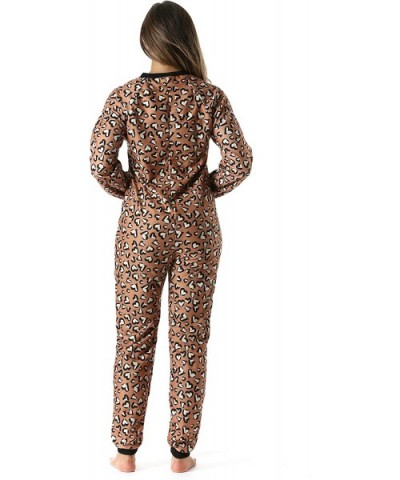 Printed Flannel Adult Onesie/Pajamas - Leopard Heart - CX185XL7UHE $40.51 Sets