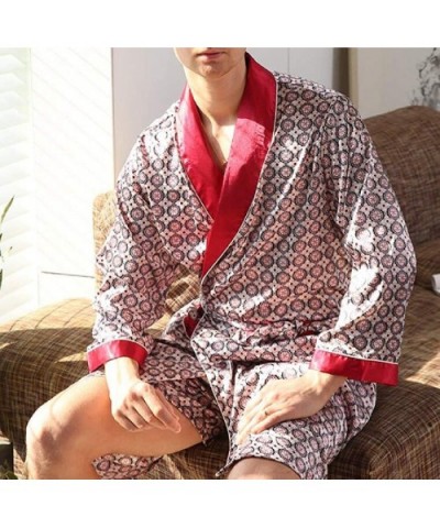 Men Summer Luxurious Kimono Soft Satin Robe with Shorts Nightgown Long-Sleeve Pajamas Printed Bathrobes - 3 - C21999TD4UG $64...