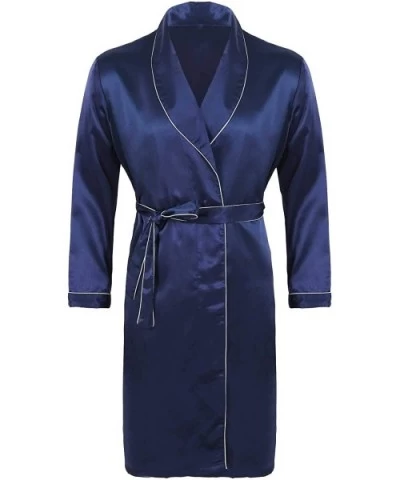 Men's Satin Robe Bathrobe Kimono Silk Long Sleeves Nightgown Sleepwear Lightweight Robes - Navy Blue - CN199452T8X $51.23 Robes