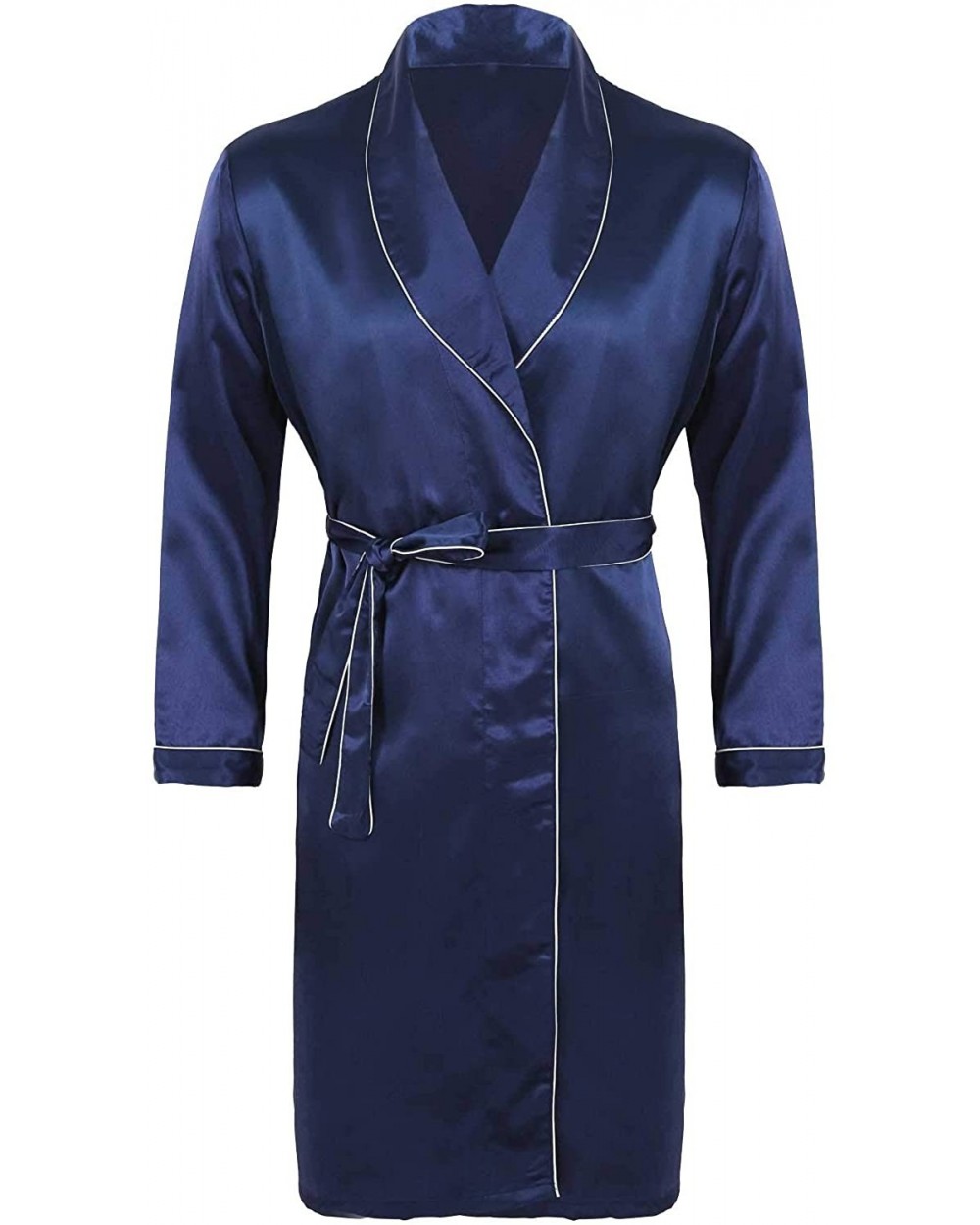 Men's Satin Robe Bathrobe Kimono Silk Long Sleeves Nightgown Sleepwear Lightweight Robes - Navy Blue - CN199452T8X $51.23 Robes