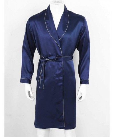 Men's Satin Robe Bathrobe Kimono Silk Long Sleeves Nightgown Sleepwear Lightweight Robes - Navy Blue - CN199452T8X $51.23 Robes