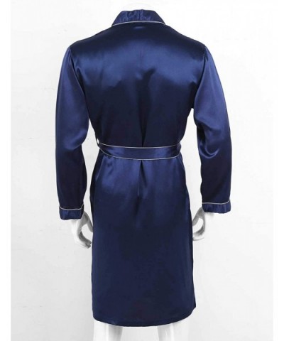 Men's Satin Robe Bathrobe Kimono Silk Long Sleeves Nightgown Sleepwear Lightweight Robes - Navy Blue - CN199452T8X $51.23 Robes