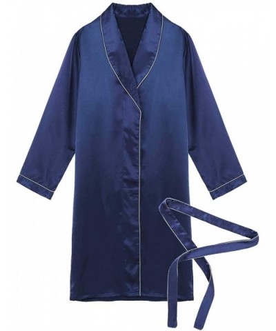 Men's Satin Robe Bathrobe Kimono Silk Long Sleeves Nightgown Sleepwear Lightweight Robes - Navy Blue - CN199452T8X $51.23 Robes