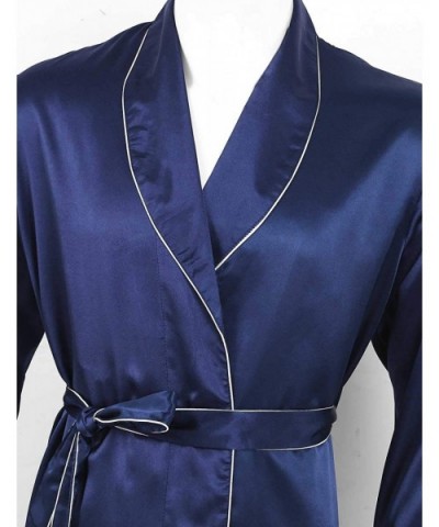 Men's Satin Robe Bathrobe Kimono Silk Long Sleeves Nightgown Sleepwear Lightweight Robes - Navy Blue - CN199452T8X $51.23 Robes