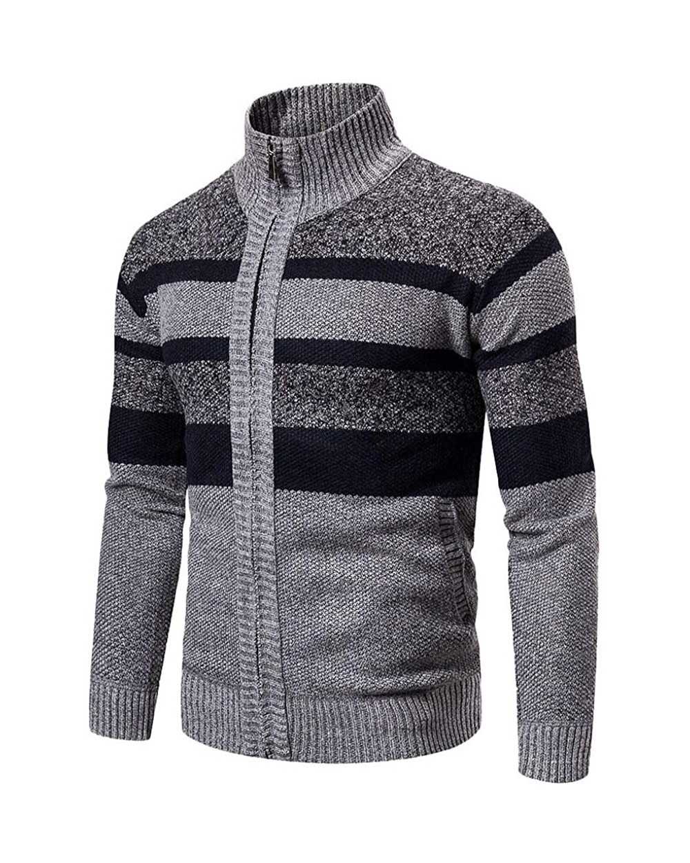 Men's Full Zip Casual Classic Soft Thick Knitted Cardigan Sweaters Long Sleeve with Pockets - Gray a - C3193EK770N $54.80 Und...