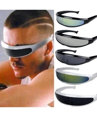 Mirrored Lens Visor Sunglasses Futuristic Monoblock Shield UV400 Wrap Cyclops Goggles - C - CA18UEEL957 $13.78 Camisoles & Tanks