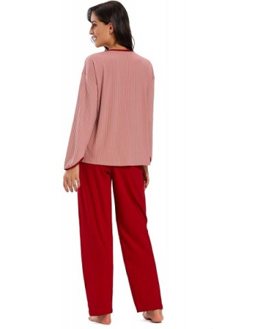 Women's Pajamas Set Long Sleeve Sleepwear Soft Sleepwear Set Lounge Nightgowns - Wine Red - CQ18Z5EQN4L $42.26 Sets