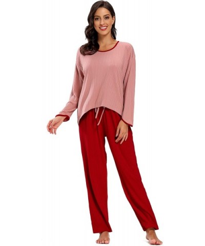 Women's Pajamas Set Long Sleeve Sleepwear Soft Sleepwear Set Lounge Nightgowns - Wine Red - CQ18Z5EQN4L $42.26 Sets