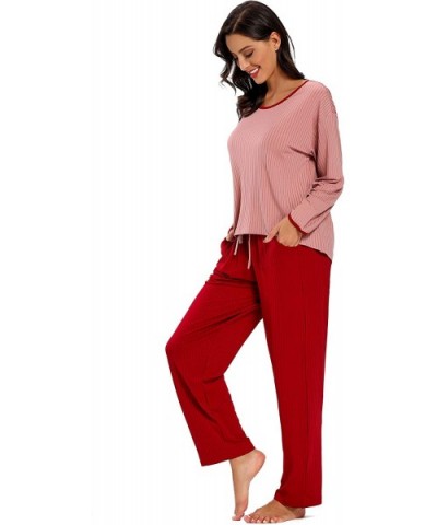 Women's Pajamas Set Long Sleeve Sleepwear Soft Sleepwear Set Lounge Nightgowns - Wine Red - CQ18Z5EQN4L $42.26 Sets