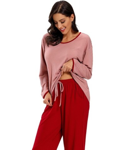 Women's Pajamas Set Long Sleeve Sleepwear Soft Sleepwear Set Lounge Nightgowns - Wine Red - CQ18Z5EQN4L $42.26 Sets