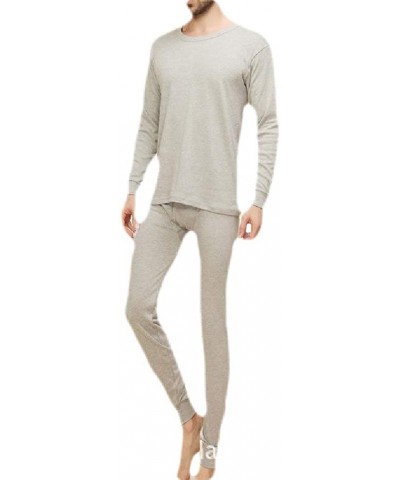 Mens 2 Piece Warm Long Sleeve Winter Long John Set Thermal Underwear - Grey White - CE18A2M8AKZ $40.45 Thermal Underwear