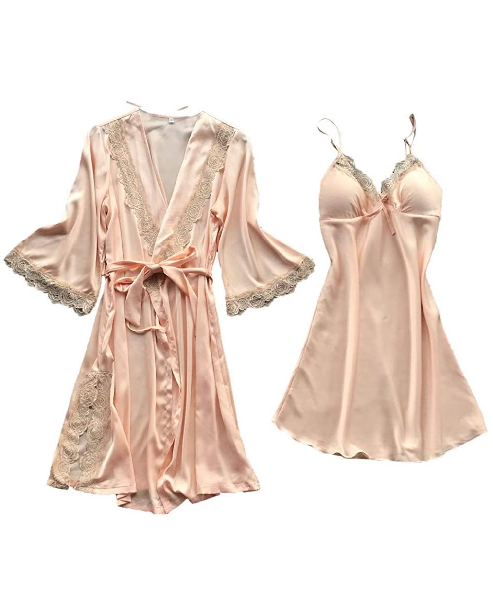 Sexy Women Nightgown-Silk Lace Robe Dress Soft Babydoll Loose Nightdress Kimono Sleepwear - X2-beige - CG19CUM2DQ5 $25.31 Nig...