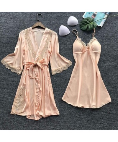 Sexy Women Nightgown-Silk Lace Robe Dress Soft Babydoll Loose Nightdress Kimono Sleepwear - X2-beige - CG19CUM2DQ5 $25.31 Nig...