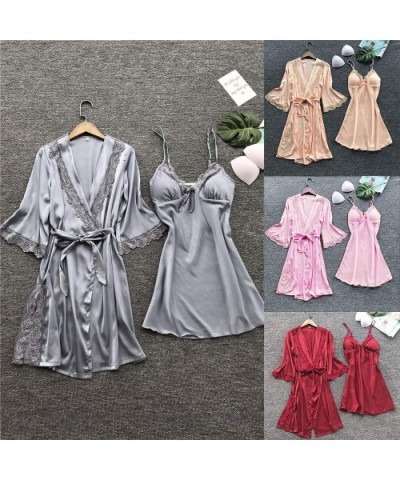 Sexy Women Nightgown-Silk Lace Robe Dress Soft Babydoll Loose Nightdress Kimono Sleepwear - X2-beige - CG19CUM2DQ5 $25.31 Nig...