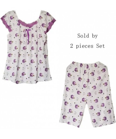 Cotton Blend Sleepwear Nightgowns- Short Sleeve Top with Capri Lounge Pants Pajamas Set- 2 Pieces - Purple - CS194TT7D9G $26....