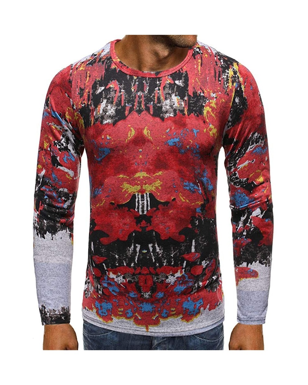 Mens Ugly Christmas Sweater Slim Comfortably Long Sleeve Crewneck Pullover - Red - CC18A4NA0CX $24.05 Robes