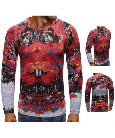 Mens Ugly Christmas Sweater Slim Comfortably Long Sleeve Crewneck Pullover - Red - CC18A4NA0CX $24.05 Robes