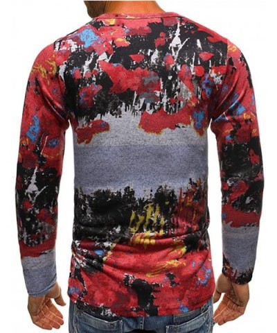 Mens Ugly Christmas Sweater Slim Comfortably Long Sleeve Crewneck Pullover - Red - CC18A4NA0CX $24.05 Robes