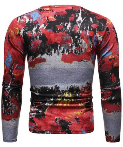 Mens Ugly Christmas Sweater Slim Comfortably Long Sleeve Crewneck Pullover - Red - CC18A4NA0CX $24.05 Robes