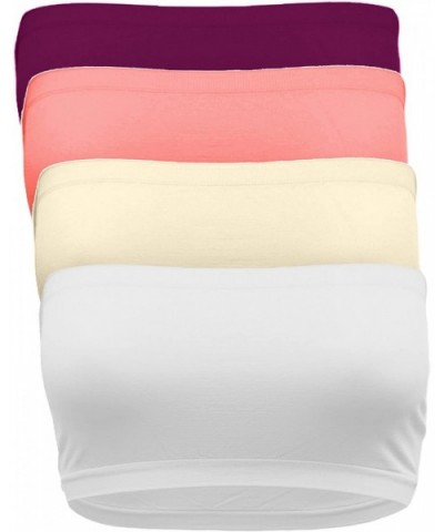 Strapless Bandeau Bra- Seamless Stretchy Crop Tube Top Pack Sets of 4 or Single - 06_wh_tpe_corb_plum - CS17XWK6Q4O $24.40 Ca...