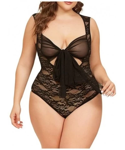 Sexy Lace Stitching Bowknot Lingerie Womens Plus Size Bodysuit Underwear Sleepwear - A - CT198E4S0GD $34.49 Accessories