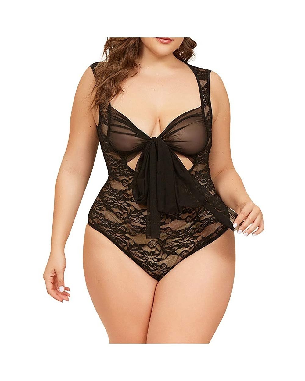 Sexy Lace Stitching Bowknot Lingerie Womens Plus Size Bodysuit Underwear Sleepwear - A - CT198E4S0GD $34.49 Accessories