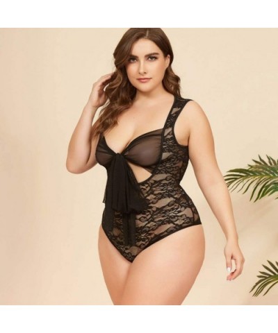 Sexy Lace Stitching Bowknot Lingerie Womens Plus Size Bodysuit Underwear Sleepwear - A - CT198E4S0GD $34.49 Accessories