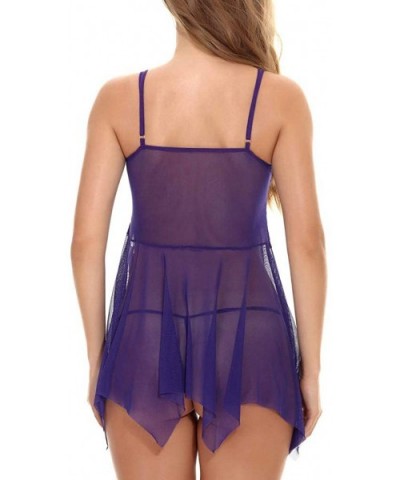 Womens Chemise Sleepwear for Women Lace Babydoll Sexy Chemise V Neck Mesh Sleepwear - Purple - CL197D4RNYR $20.71 Baby Dolls ...