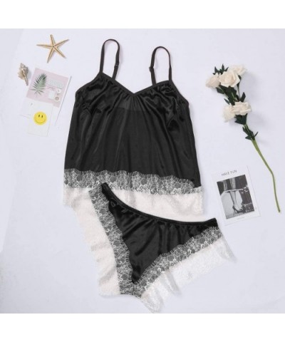 Women Lace Sexy Passion Lingerie Babydoll Nightwear 2PC Set - Black - CG18SL8797R $17.72 Bustiers & Corsets