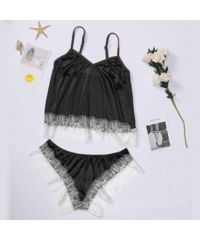 Women Lace Sexy Passion Lingerie Babydoll Nightwear 2PC Set - Black - CG18SL8797R $17.72 Bustiers & Corsets