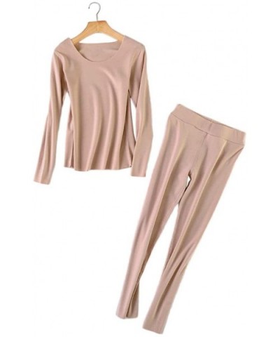 Women Stretch Thermal Underwear Set Soft Crew Neck Base Layer Thin Long Johns - Nude Color - CW192U975Y5 $53.33 Thermal Under...