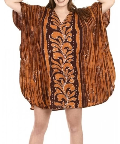 Women's One Size Caftan Kimono Dresses Loungewear Cover Ups Hand Batik - Brown_i132 - C118872KX6K $37.88 Nightgowns & Sleepsh...