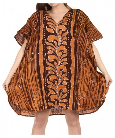 Women's One Size Caftan Kimono Dresses Loungewear Cover Ups Hand Batik - Brown_i132 - C118872KX6K $37.88 Nightgowns & Sleepsh...