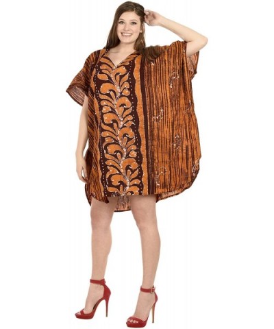 Women's One Size Caftan Kimono Dresses Loungewear Cover Ups Hand Batik - Brown_i132 - C118872KX6K $37.88 Nightgowns & Sleepsh...