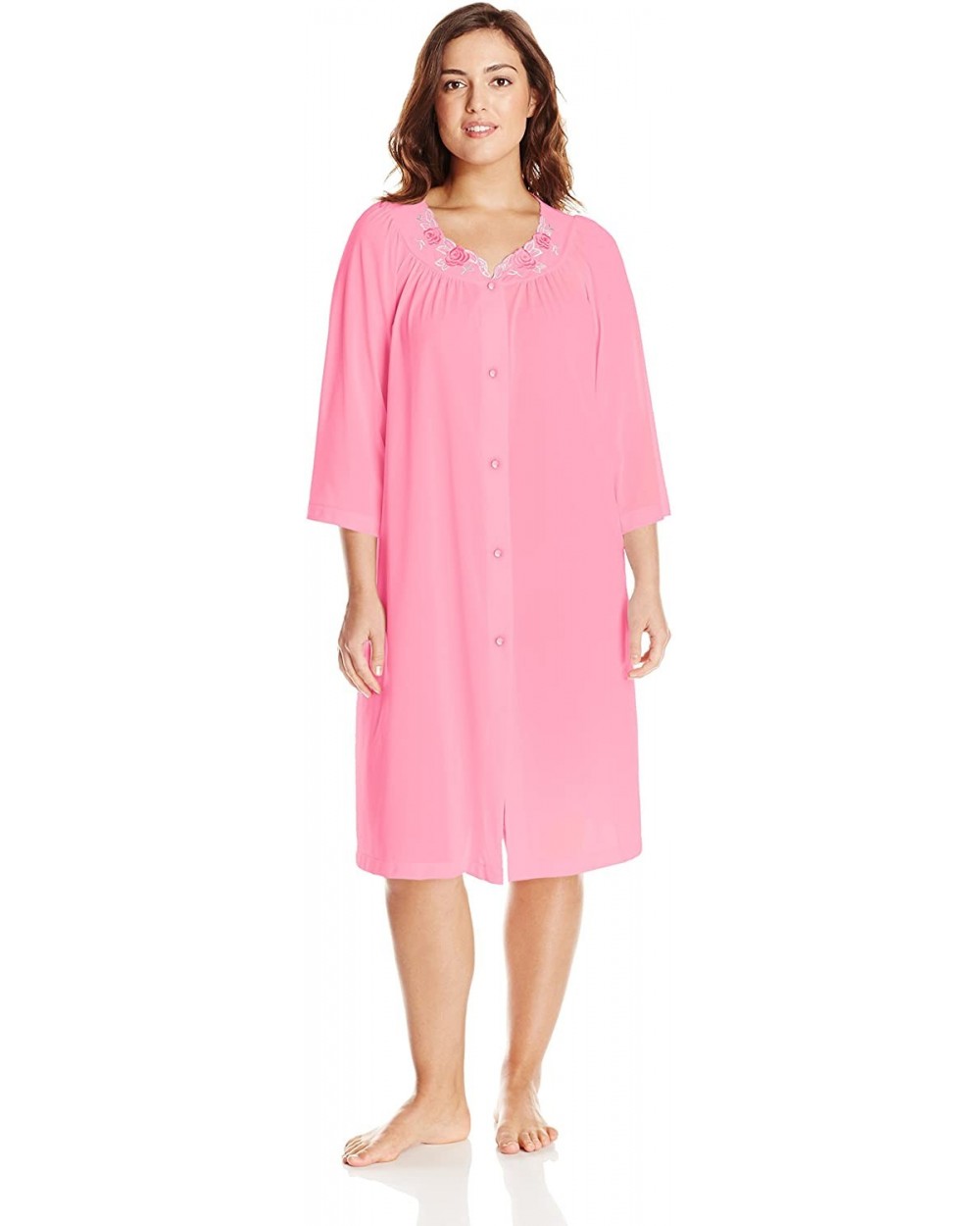 Women's Plus-Size Petals 3/4 Sleeve 41 Inch Waltz Coat - Rosy Pink - C0115SUDNGR $51.39 Nightgowns & Sleepshirts