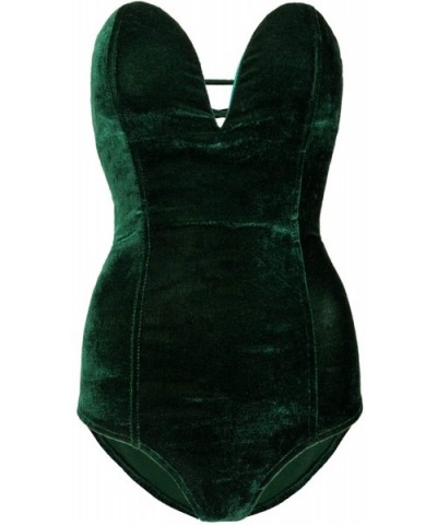 Women's Burgundy/Black Sexy Plunge Neck Strapless Cross Back Velvet Bodysuit - Green-new - CQ18X29XXUQ $28.70 Shapewear