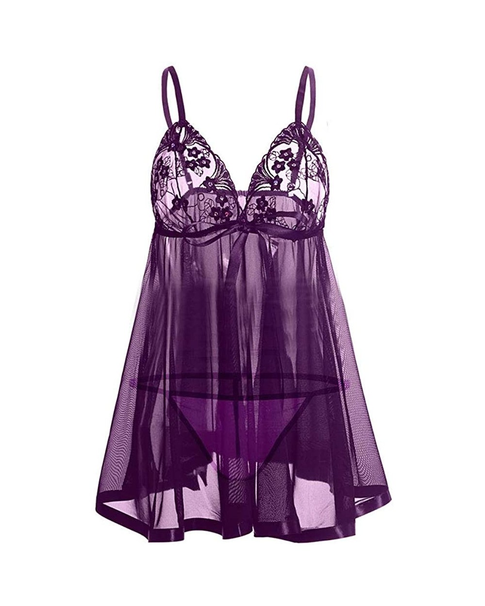 Women's Strap Cute Ladies Sleep Lingerie Nightdress Sexy Lace Sleeveless Embroidery Nightgown - Purple - C41937GU3OD $38.64 N...