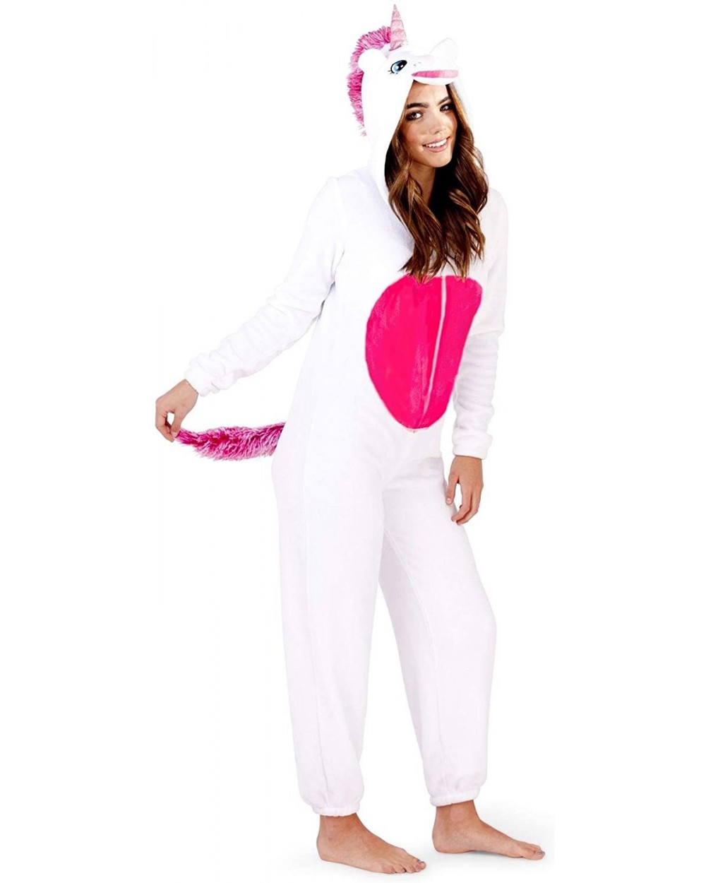 Womens Luxury Soft Coral Fleece Novelty Animal 3D All in One Onesies with Hood - White Unicorn - CA18I6MMX5Q $33.48 Sets