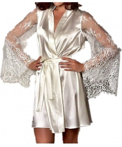 Ladies Sexy Pajamas Lace Bandage Bathrobe Party Gift Ladies Mandatory - Rice White - C919733K9U0 $69.18 Robes