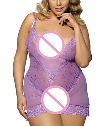 Lingerie for Women Plus Size Sexy Lingerie Women Sexy Transparent Mesh Bodycon Sexy Nightwear Underwear Dress - Purple - CC18...