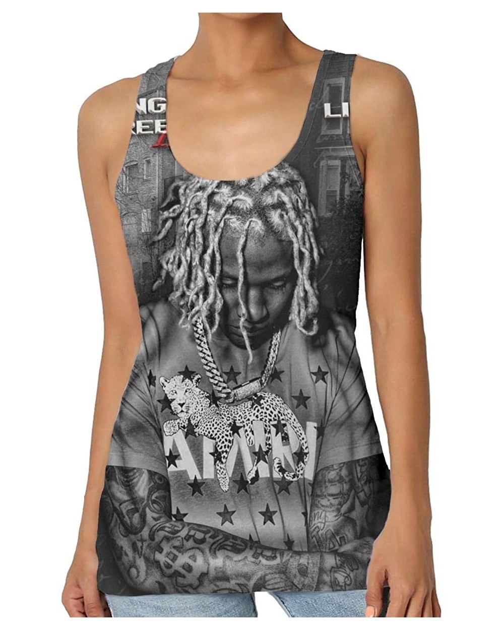 Lil Durk Women's Senior Round Neck Polyester Pattern Vest - CM1968HOXLW $31.53 Camisoles & Tanks