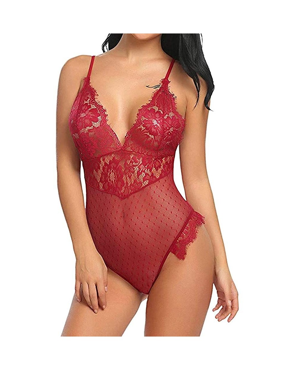 Fashion Women Sexy Lace Racy Underwear Spice Suit Temptation Underwear Erotic Sleepwear - Red - CR197NQAK60 $17.92 Baby Dolls...