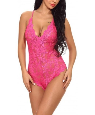 Women Sexy V Neck Teddy Lingerie One Piece Babydoll Mini Bodysuit - Rose - CG18XRYCC8Q $29.19 Baby Dolls & Chemises