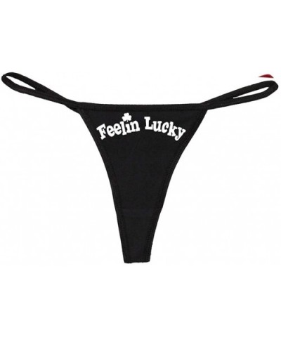 Women's Cute Flirty Feeling Lucky Irish Shamrock Thong - Black/White - CM11UPLTVVP $21.89 Panties