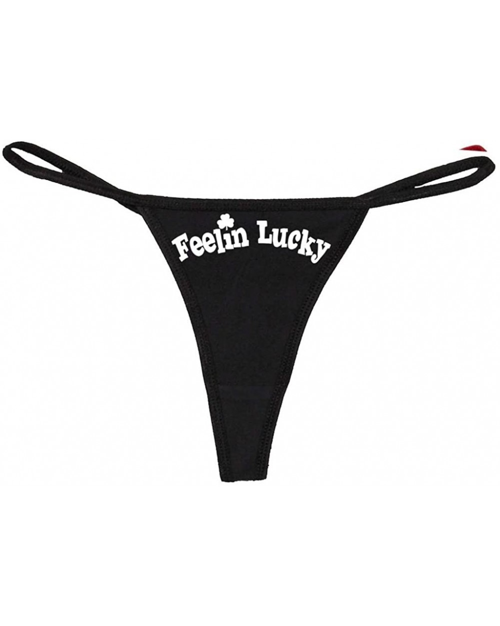 Women's Cute Flirty Feeling Lucky Irish Shamrock Thong - Black/White - CM11UPLTVVP $21.89 Panties