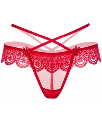 Underwear Women Thong Bragas Sexy Panties Thong Lace Word Pants Ladies Briefs - Red - C418TGMALUL $13.28 Bustiers & Corsets