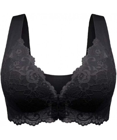 Womens Plus Size Front Close Lace Bra Sexy Push Up Deep V Neck Underwear Wireless Bras No Underwire - Black - C81900SAAT6 $31...