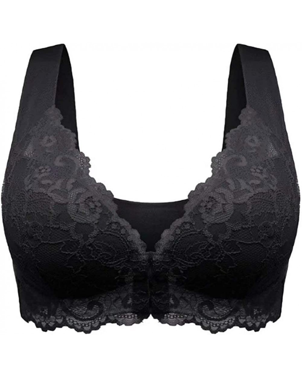 Womens Plus Size Front Close Lace Bra Sexy Push Up Deep V Neck Underwear Wireless Bras No Underwire - Black - C81900SAAT6 $31...